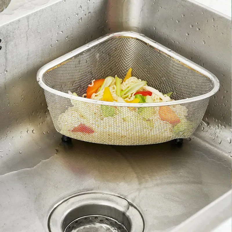 1pc Stainless Steel Triangle Sink Drain Basket Kitchen Triangle Filter Basket Fruit and Vegetable Storage Drain Rack Basket