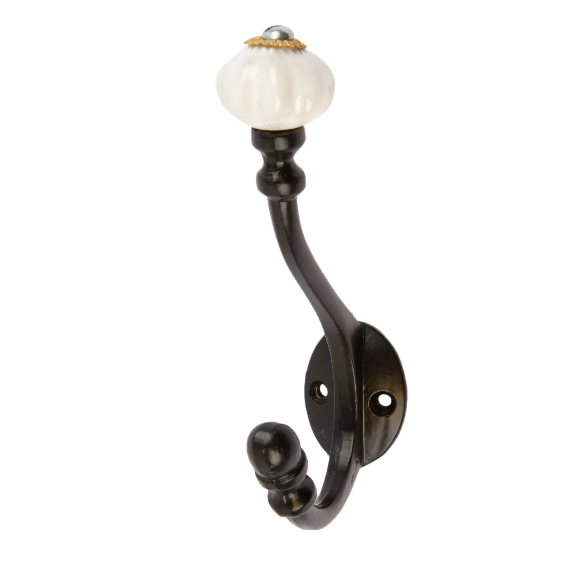 30mm x 140mm Black Ceramic Flower Hat & Coat Hook - By Hammer & Tongs