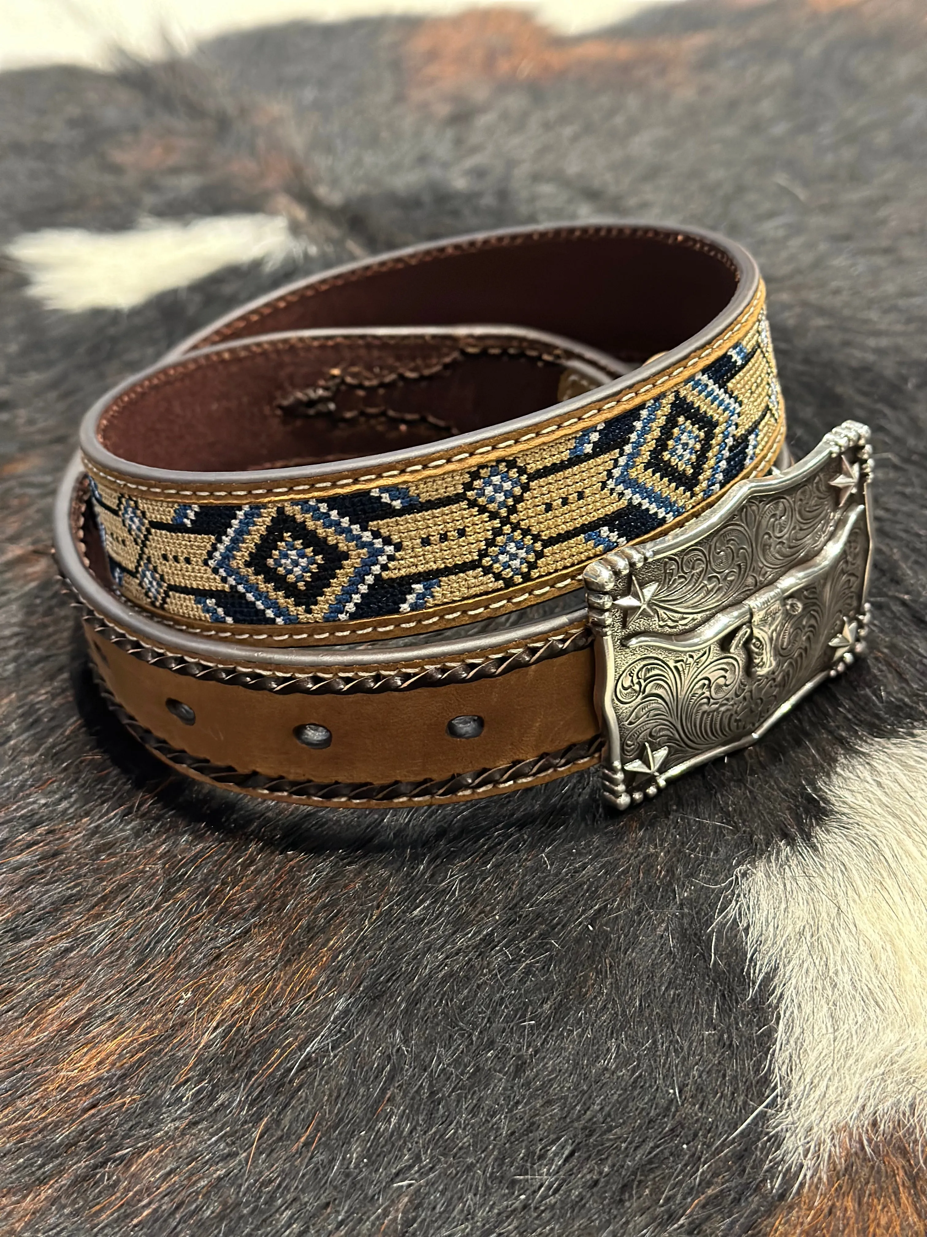 3D Belt Company Boys Aztec Embroidery with Square Bullhead Buckle