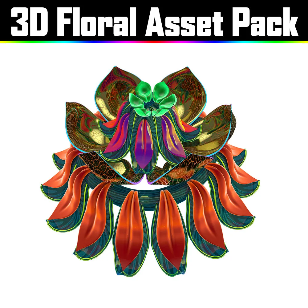 3D Floral Asset Pack - Psychedelic Art Graphic Assets