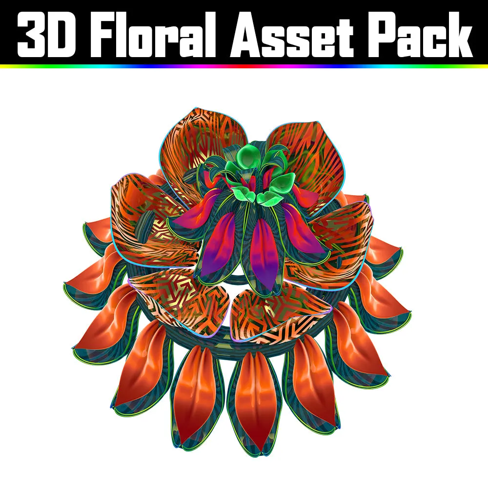 3D Floral Asset Pack - Psychedelic Art Graphic Assets