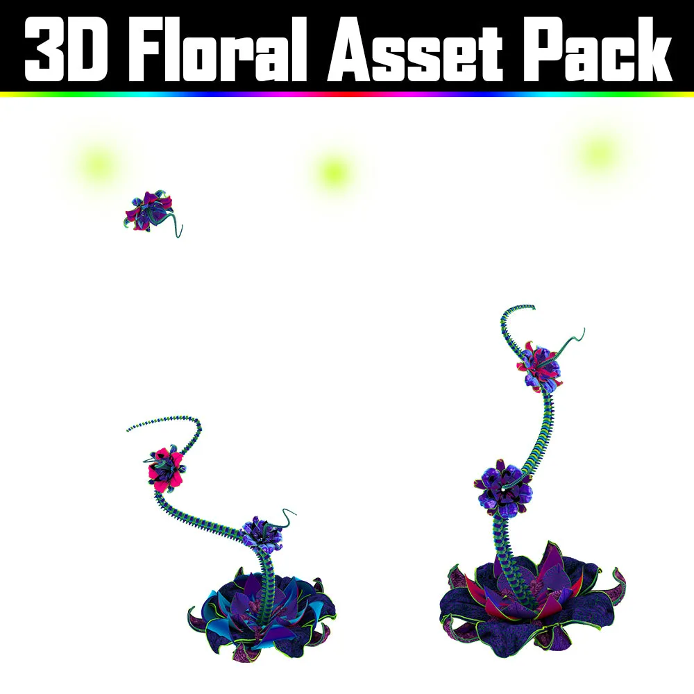 3D Floral Asset Pack - Psychedelic Art Graphic Assets