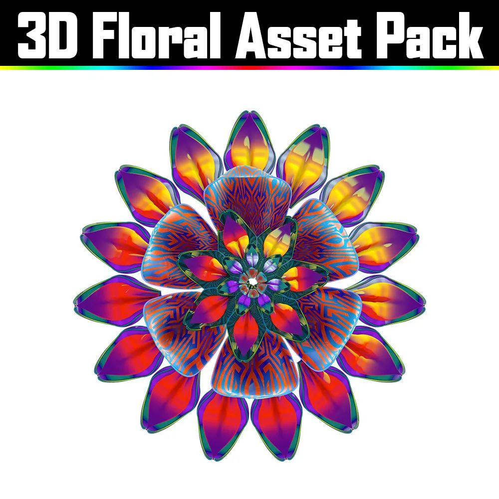 3D Floral Asset Pack - Psychedelic Art Graphic Assets