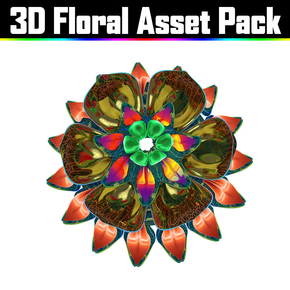 3D Floral Asset Pack - Psychedelic Art Graphic Assets