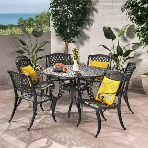 7 Piece Bronze Cast Aluminum Outdoor Dining Set - NH770932