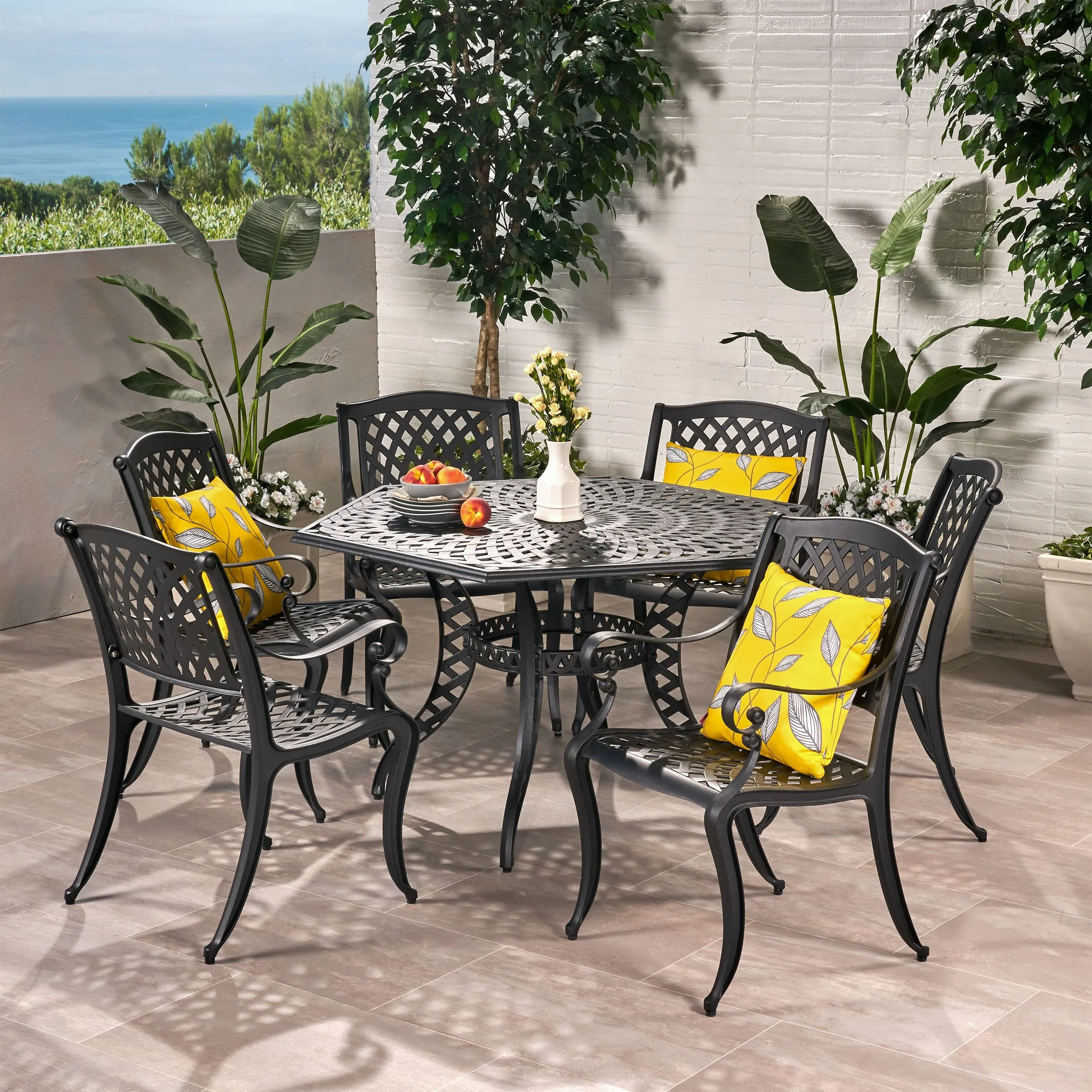 7 Piece Bronze Cast Aluminum Outdoor Dining Set - NH770932