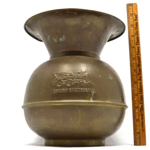 Antique BRASS SPITTOON "UNION PACIFIC R.R." Double-Sided EMBOSSED RAILROAD LOGOS