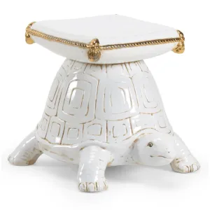 Antique White Glazed Ceramic Turtle Garden Seat With Gold Details