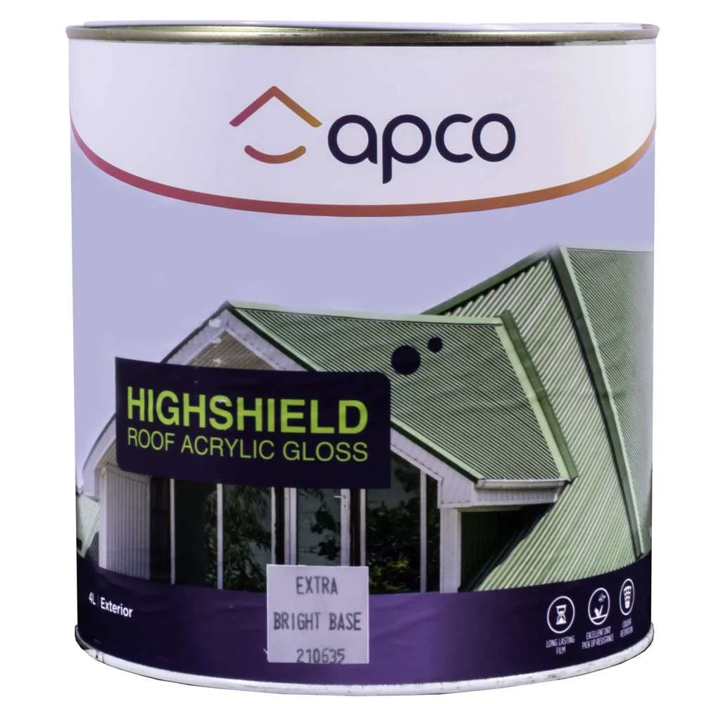 Apco Highshield Roof Paint Gloss Acrylic Extra Bright Base 4L