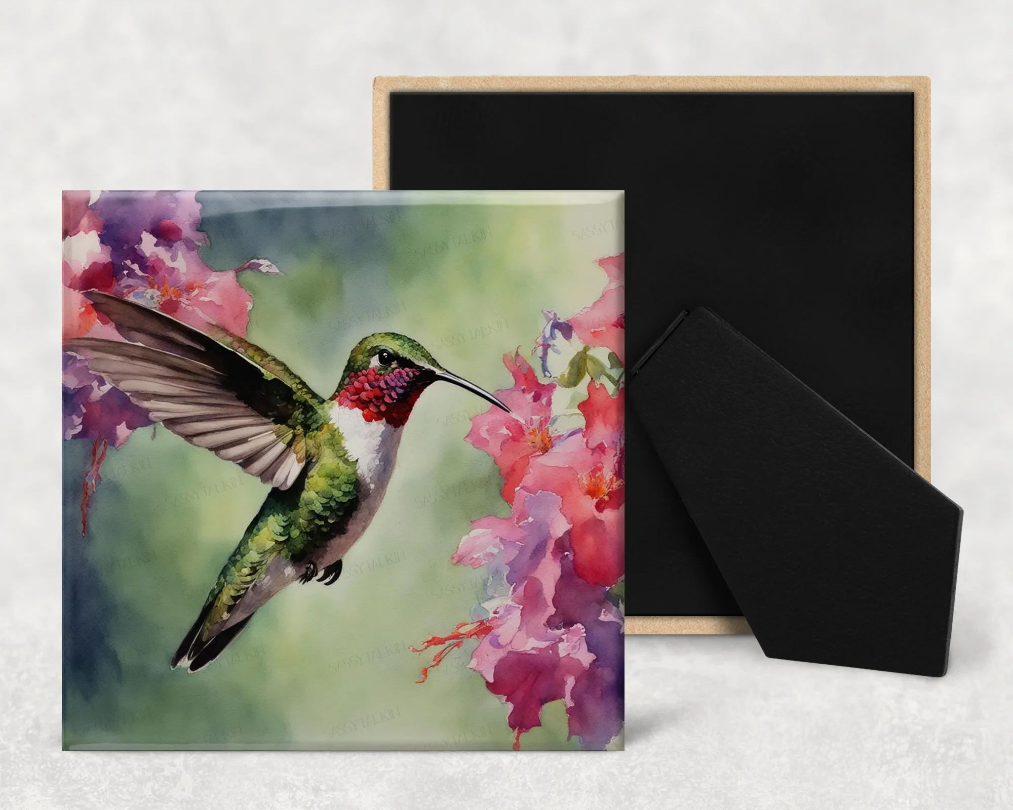 Art Tile, BI, Hummingbird , 4"x4" or 6"x 6", Ceramic, watercolor, easel back