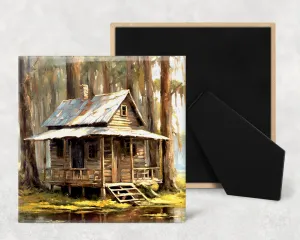 Art Tile, CJ, Swamp Cabin, 4"x4" or 6"x6", Ceramic, watercolor, easel back