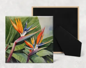 Art Tile, FL, Bird of Paradise, 4"x4" Ceramic art tile, watercolor, easel back