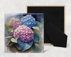 Art Tile, FL, Hydrangea , 4"x4" or 6"x6", Ceramic, watercolor, easel back