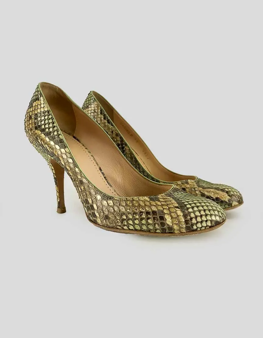 Bally Closed Toe Snakeskin Pumps 38 Eu 7.5 US