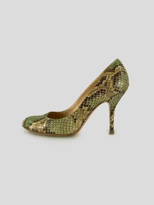 Bally Closed Toe Snakeskin Pumps 38 Eu 7.5 US