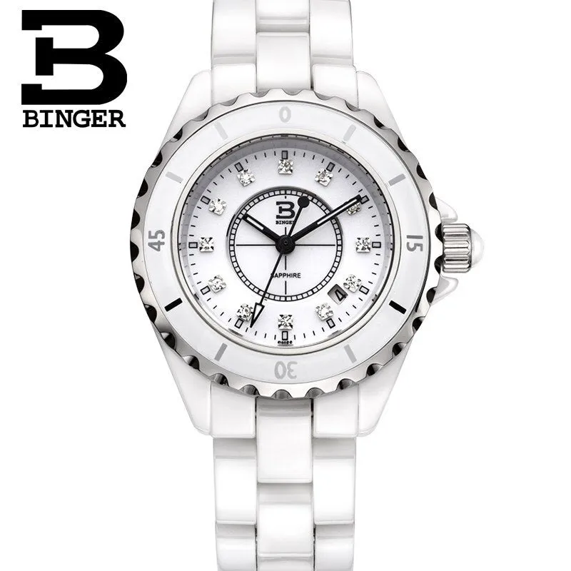 Binger Swiss Quartz Luxury Women Ceramic Watch B 8008