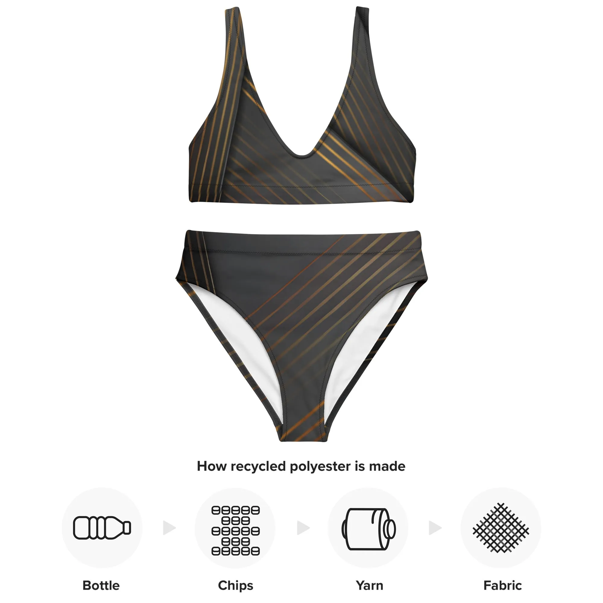 Black & Gold Triangle Print: Summer Must-Have Recycled high-waisted bikini