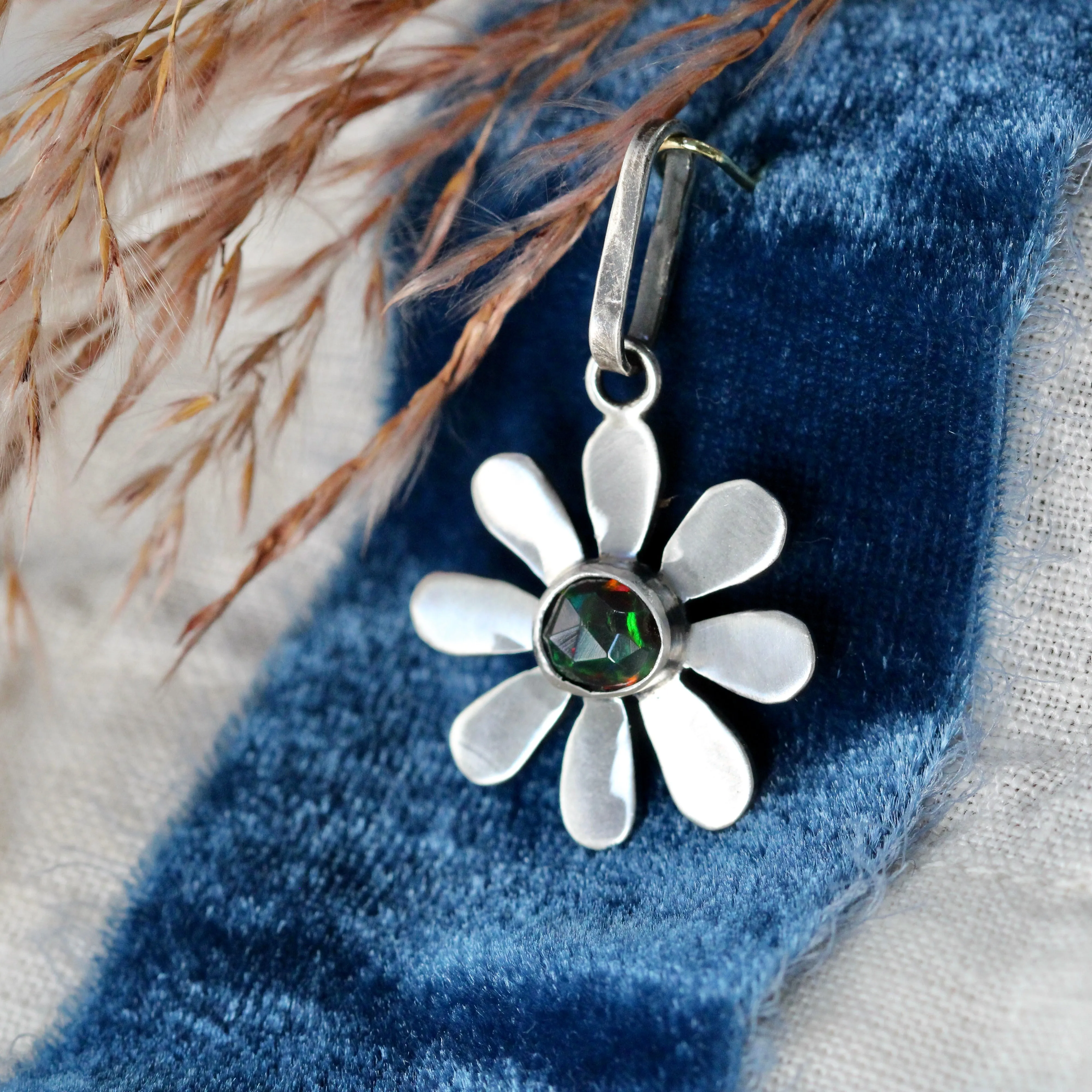 Black Opal Sterling silver Daisy Flower charm