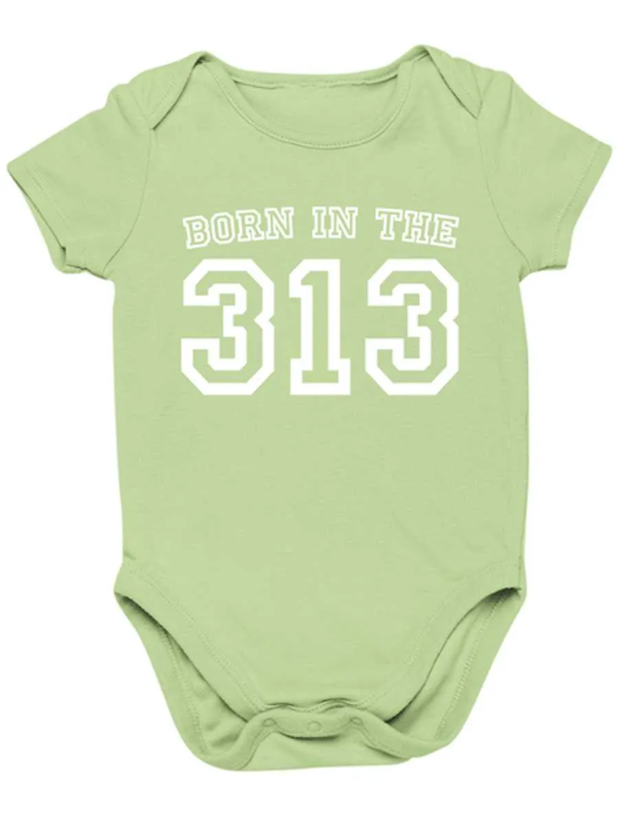 Born in the 313 Baby Onesie - White  Key Lime