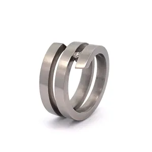 Brushed Stainless Steel Coil Diamond Ring Size N