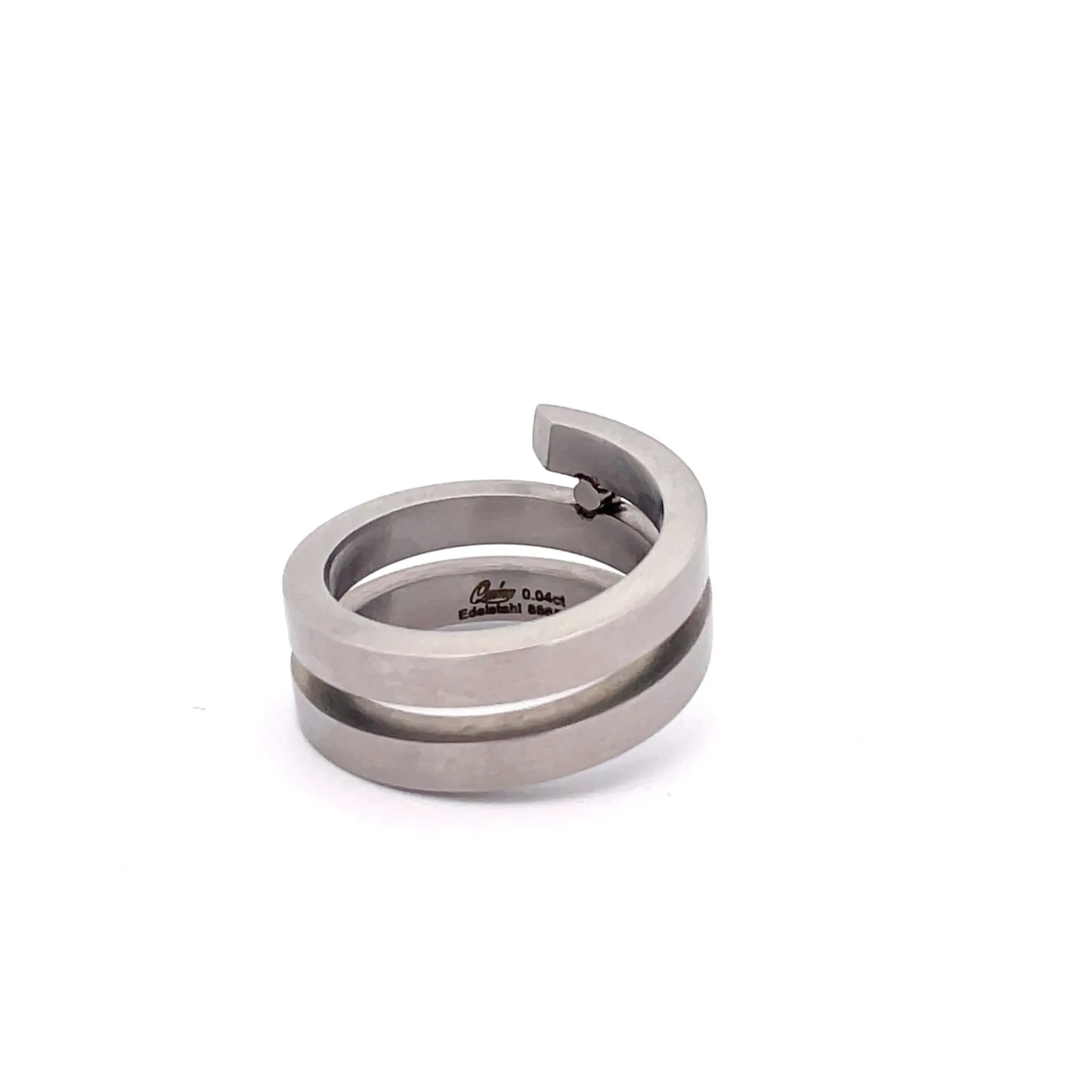 Brushed Stainless Steel Coil Diamond Ring Size N