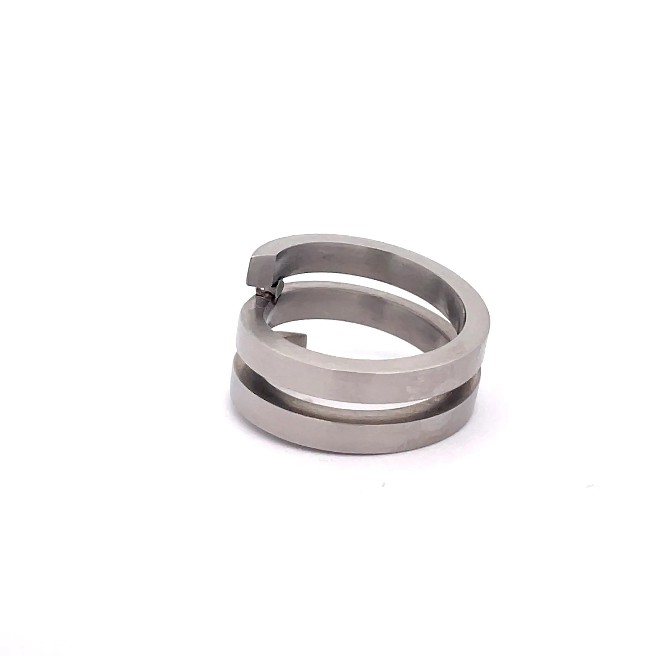 Brushed Stainless Steel Coil Diamond Ring Size N