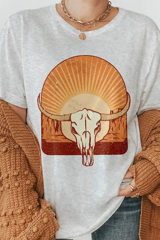 Bull Skull Western Desert Sunset Graphic Tee