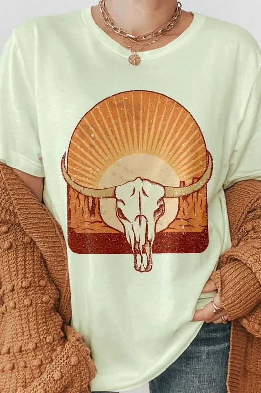 Bull Skull Western Desert Sunset Graphic Tee