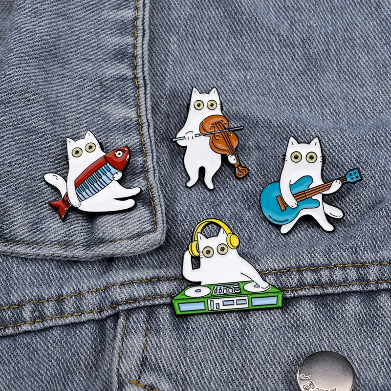 Cat with Musical Instrument Enamel Pin