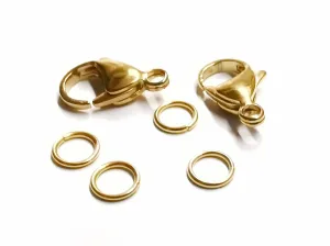 Clasp Set, Stainless Steel, Golden, 15mm, 2 Sets | 鏈扣套裝, 15mm, 不鏽鋼, 金色