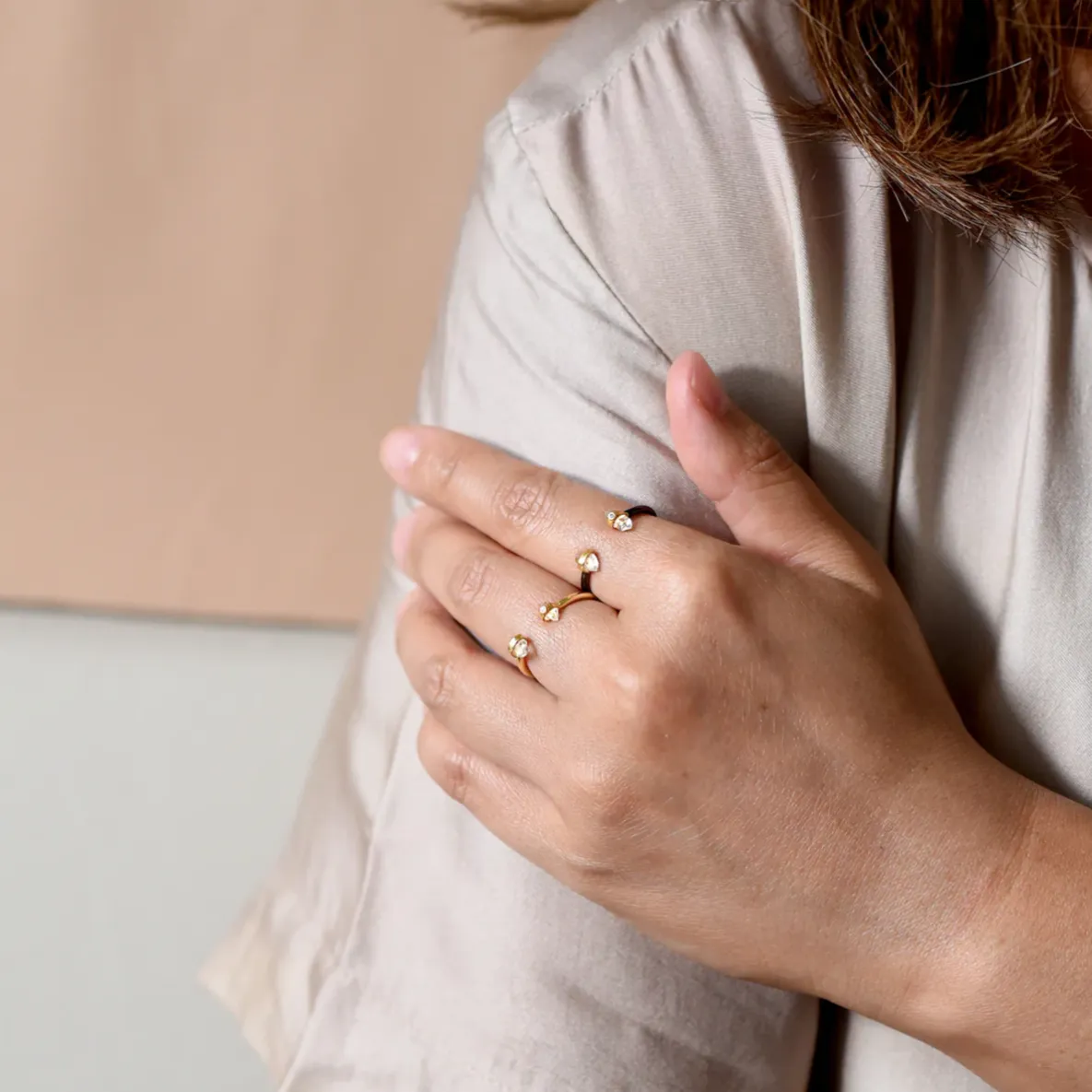 Double Herkimer Diamond Points Ring