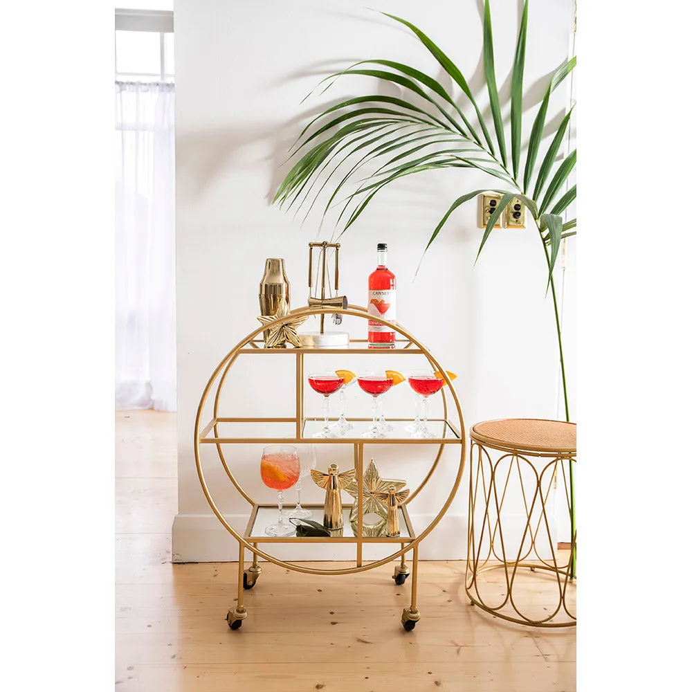 DRINKS TROLLEY Iron Round Matte Gold 80x70x30cm