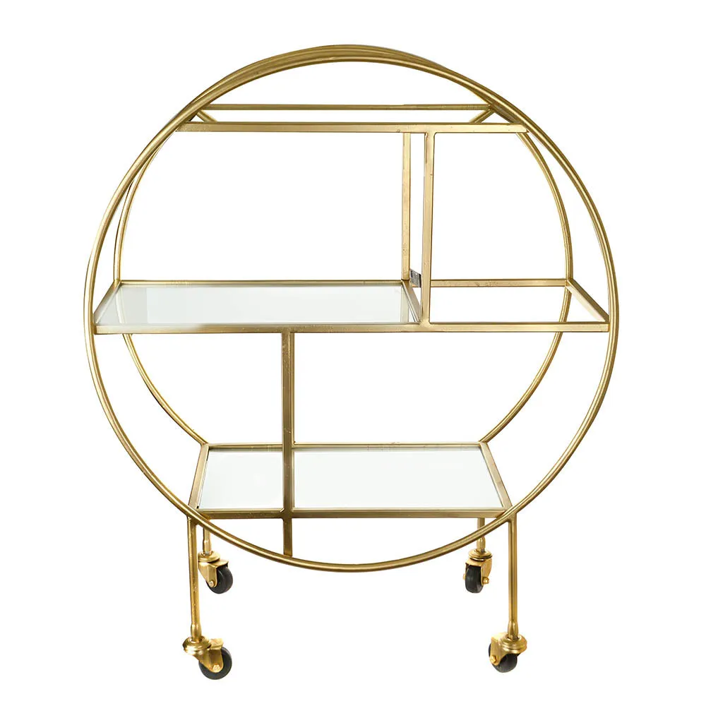 DRINKS TROLLEY Iron Round Matte Gold 80x70x30cm