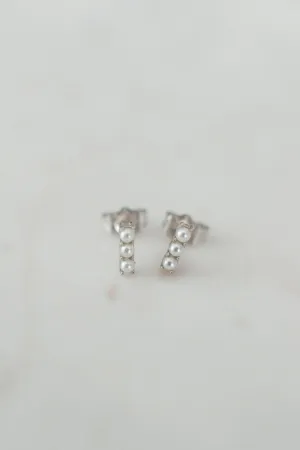 Drop Silver Pearl Small EOL Stud Earrings