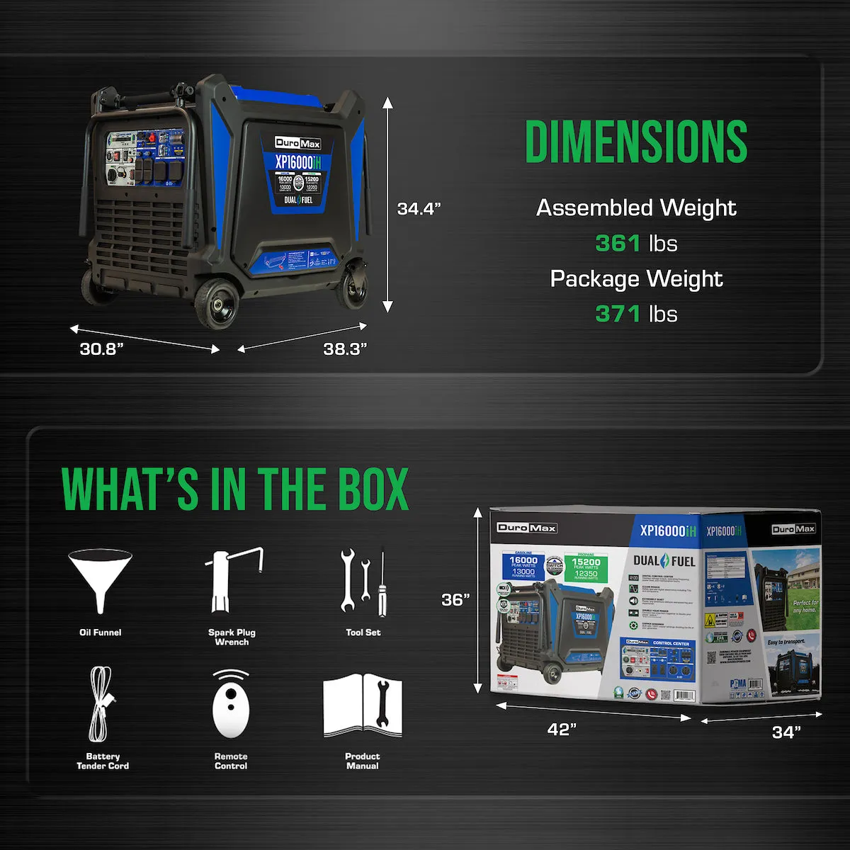 DuroMax XP16000iH 16,000 Watt Dual Fuel Portable Inverter Generator w/ CO Alert