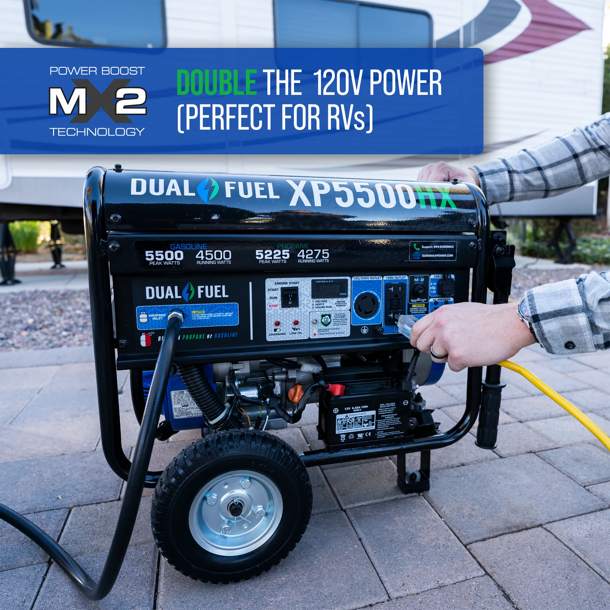 DuroMax XP5500HX 5,500 Watt Portable Dual Fuel Gas Propane CO Alert Generator