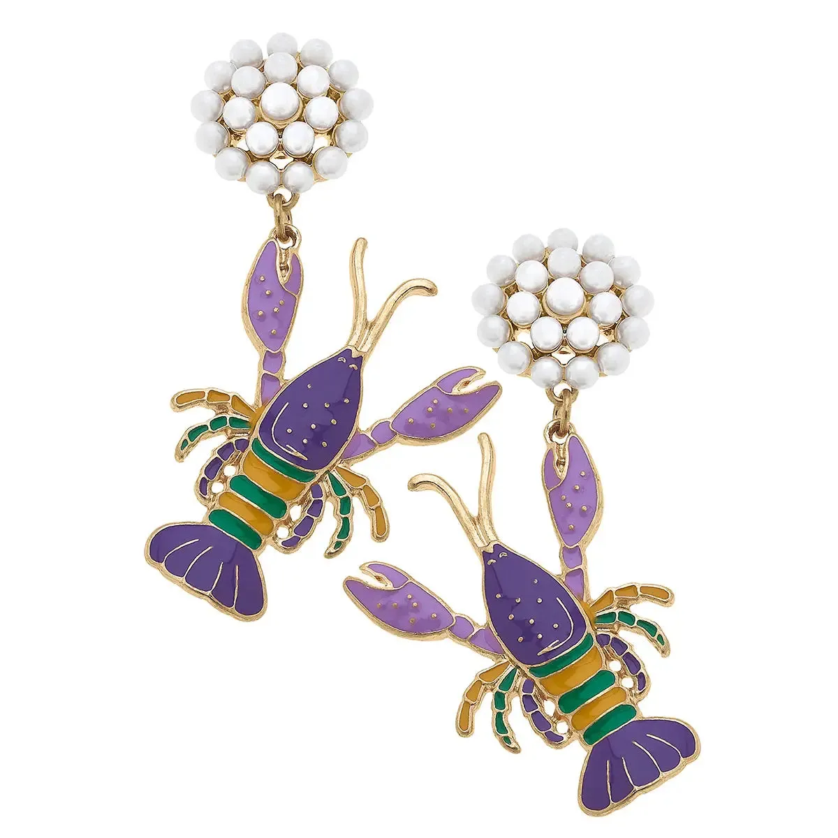 Earrings Mardi Gras Crawdad Enamel Earrings