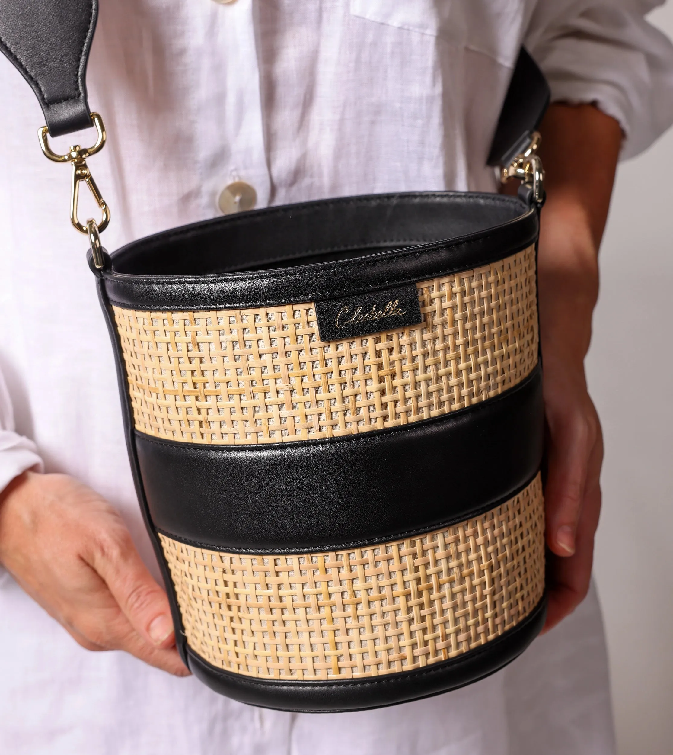 Emery Rattan Bucket Bag | Natural & Black