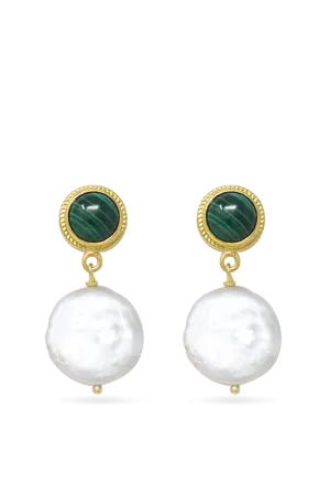 Gold-plated Malachite & Keshi Pearl Earrings