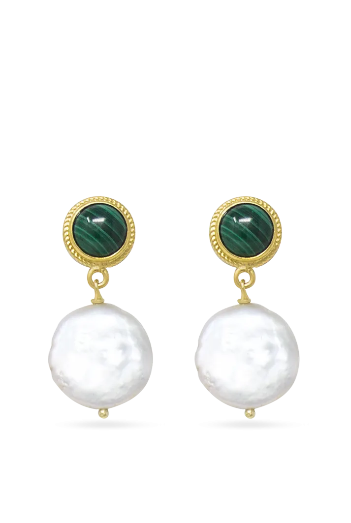 Gold-plated Malachite & Keshi Pearl Earrings