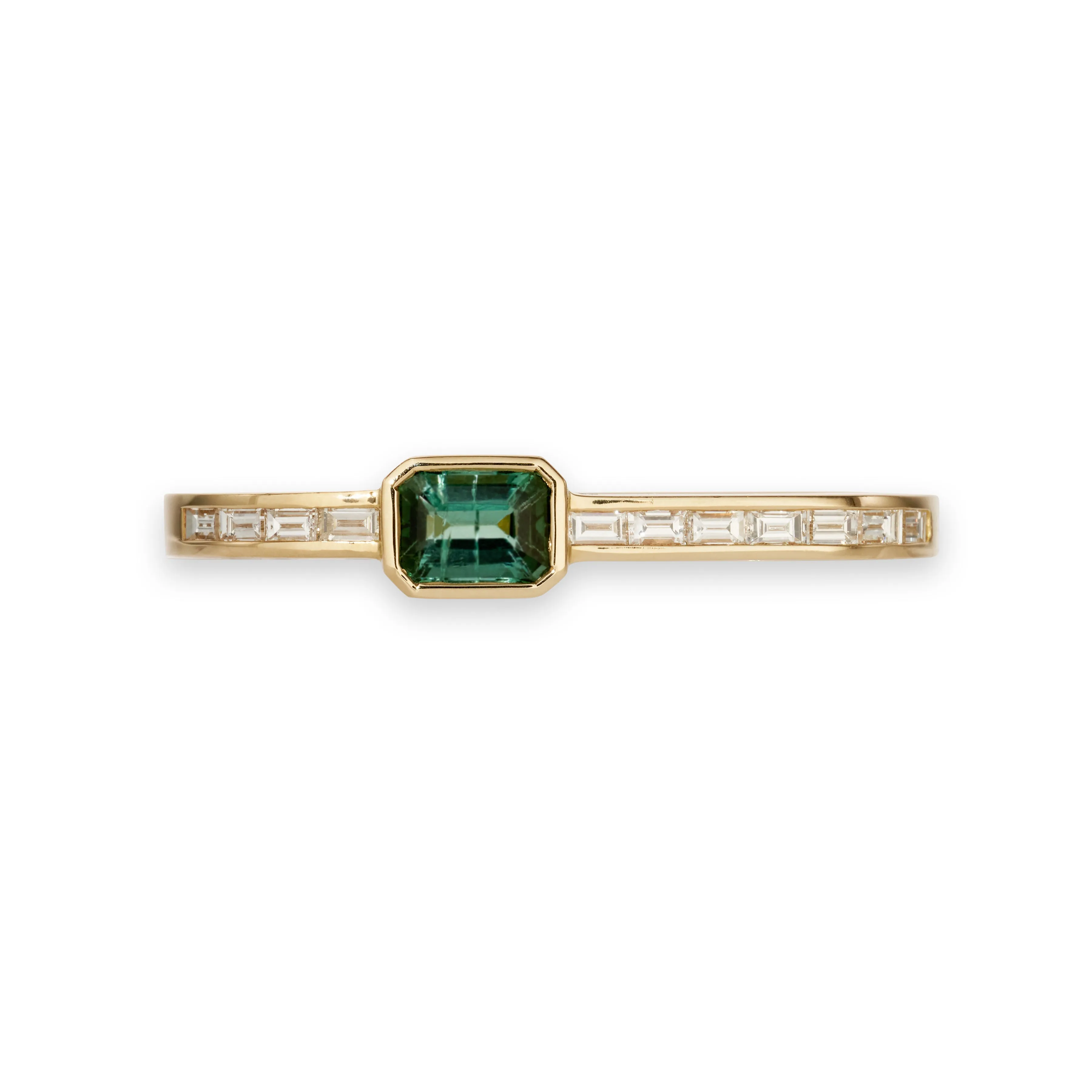 GREEN TOURMALINE BAGUETTE   BAGUETTE DIAMOND DOUBLE KNUCKLE RING