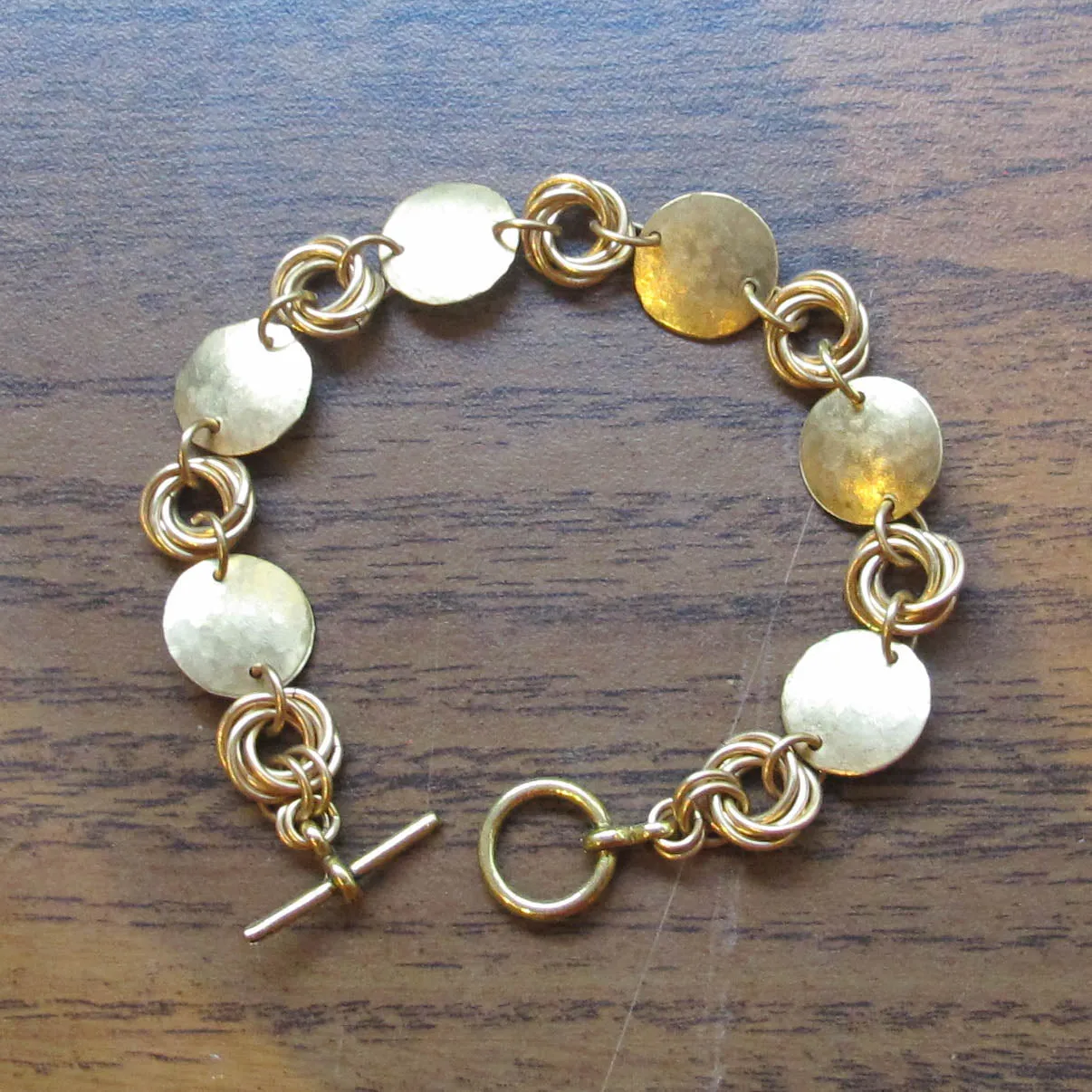 Hammered Metal Medallions Bracelet with Mobius Chain Maille Connectors