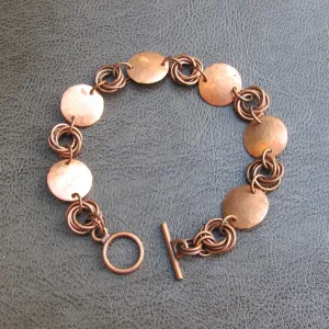 Hammered Metal Medallions Bracelet with Mobius Chain Maille Connectors