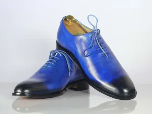 Handmade Men's Blue Shoes, Men Leather Lace Up Dress Shoes