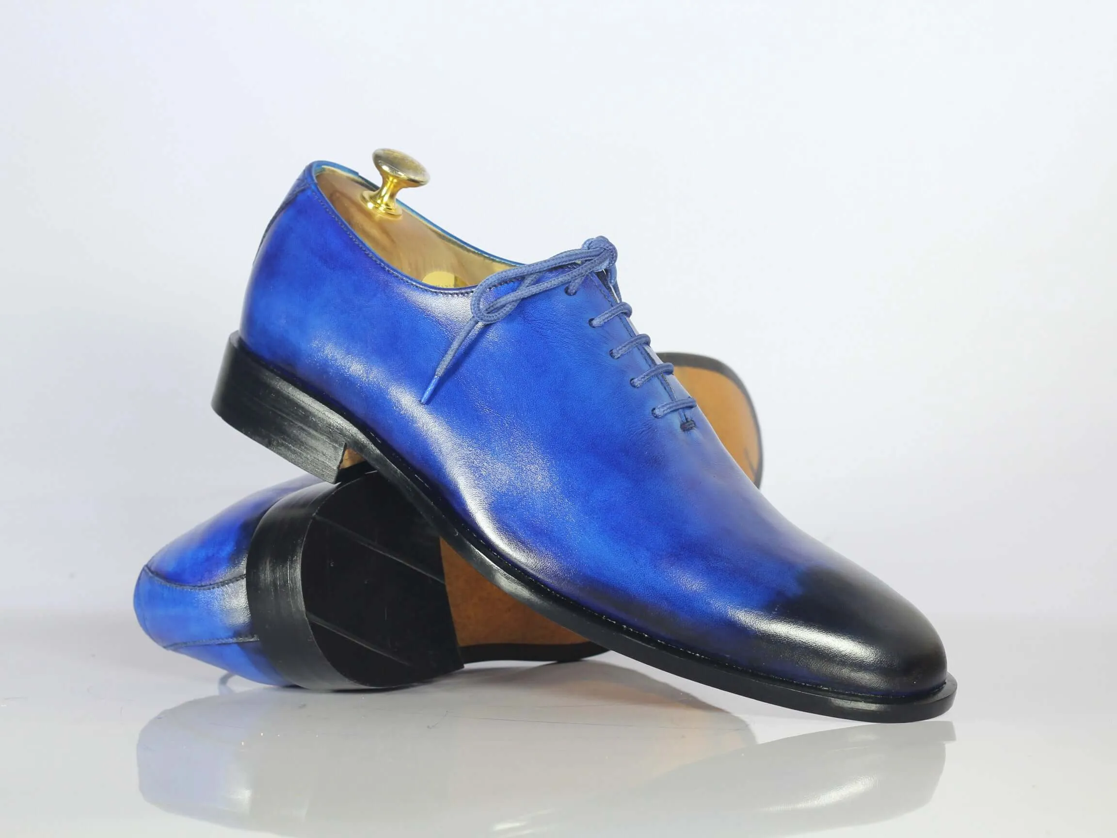 Handmade Men's Blue Shoes, Men Leather Lace Up Dress Shoes