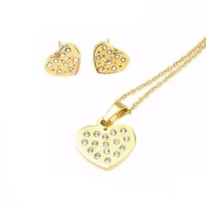 Heart with Small Zirconia Stone Earrings and Necklace Set