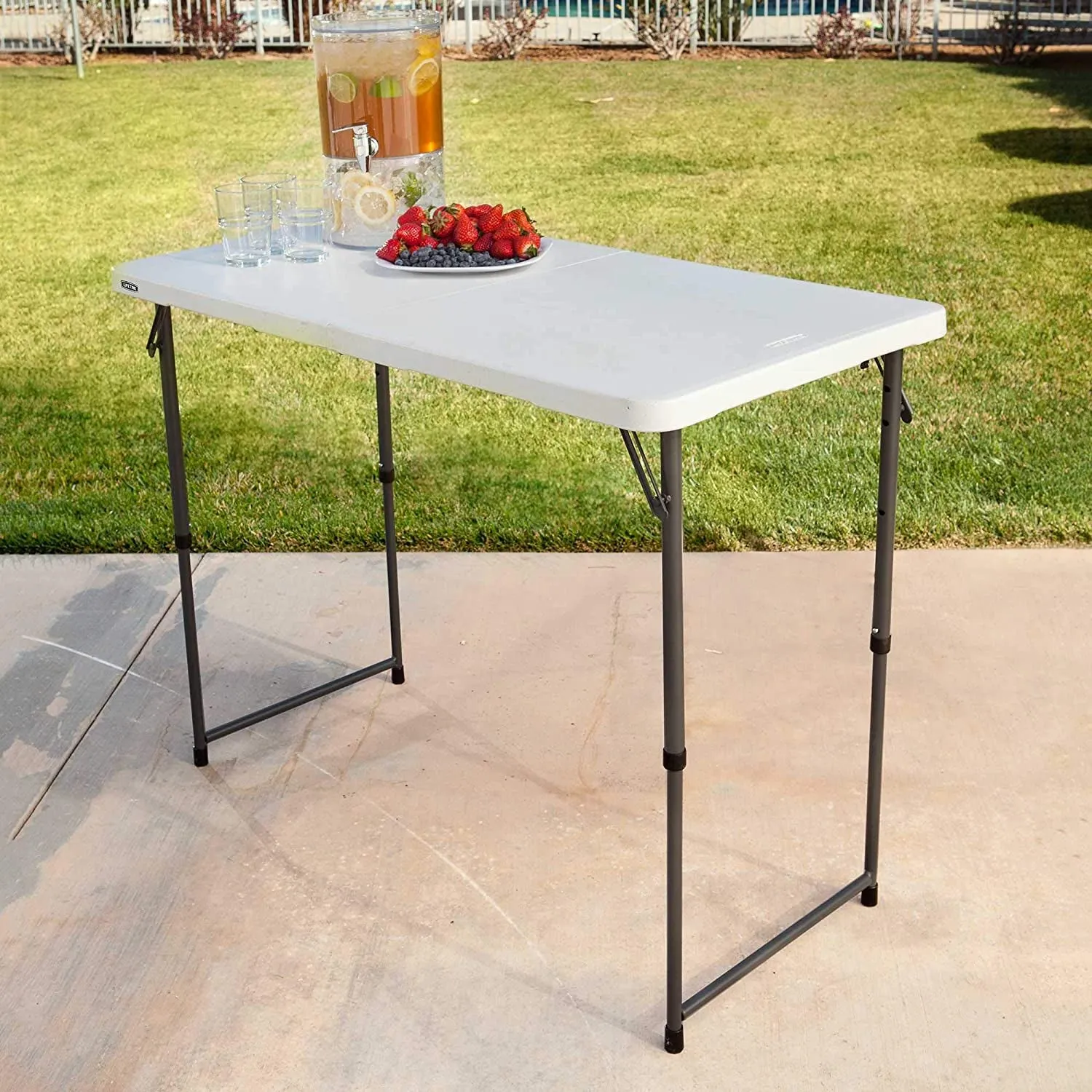 Lifetime Height Adjustable Craft Camping and Utility Folding Table, 4 Foot, 4'/48 X 24, White Granite