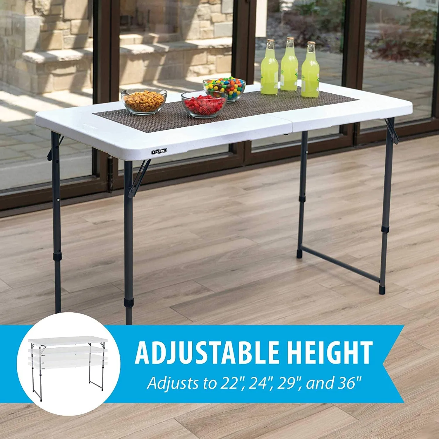 Lifetime Height Adjustable Craft Camping and Utility Folding Table, 4 Foot, 4'/48 X 24, White Granite