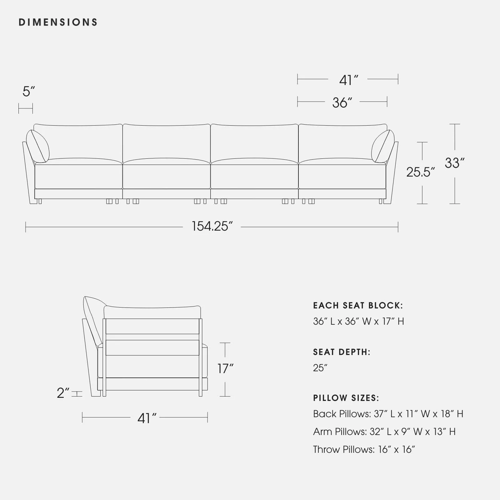 Modular Bondi Black 4-Seater Sofa in Pebble | Classic Blend