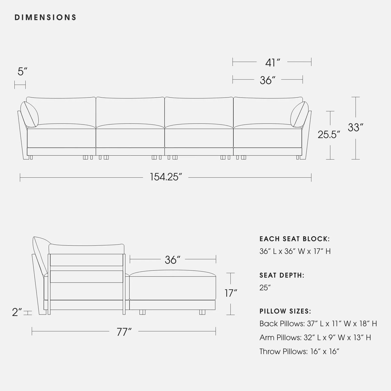 Modular Bondi Black 4-Seater U-Sectional in Chocolate | Classic Blend